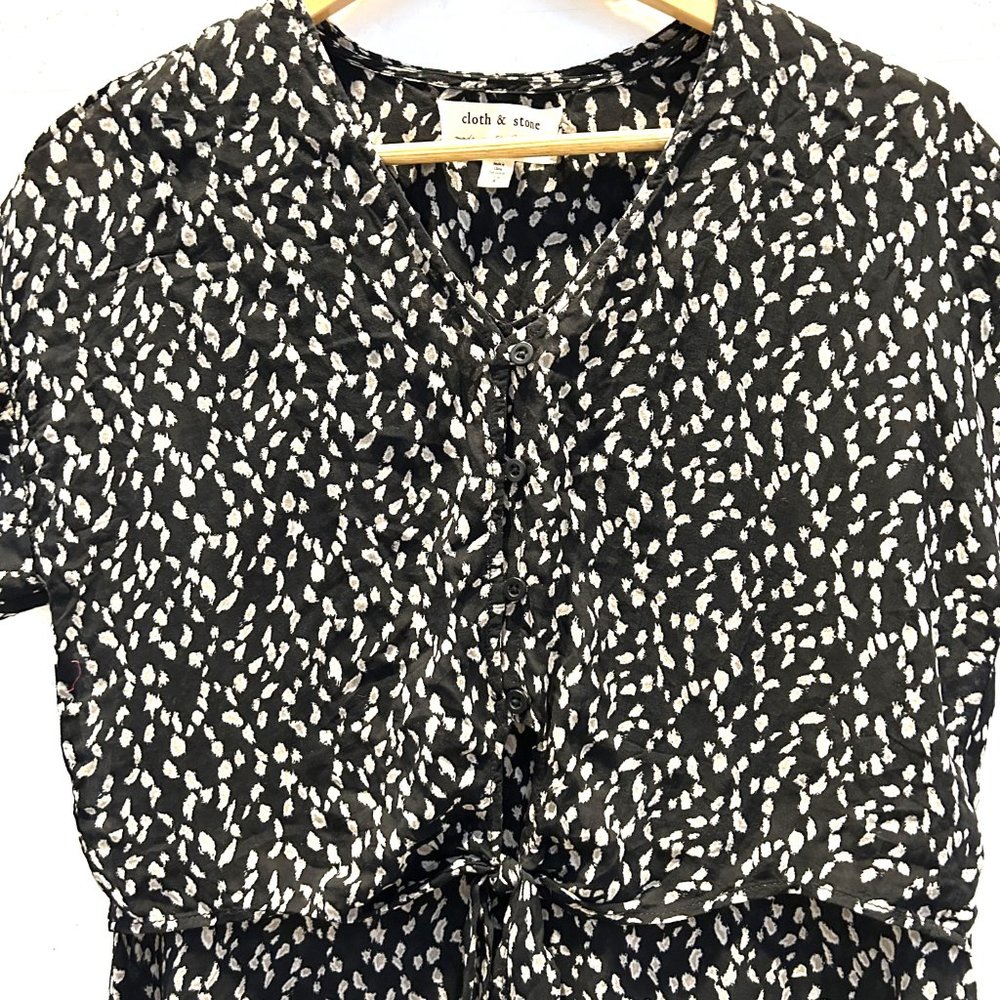 Cloth & Stone Mini Tie Front Short Sleeve Silky Dress - Picture 3 of 7